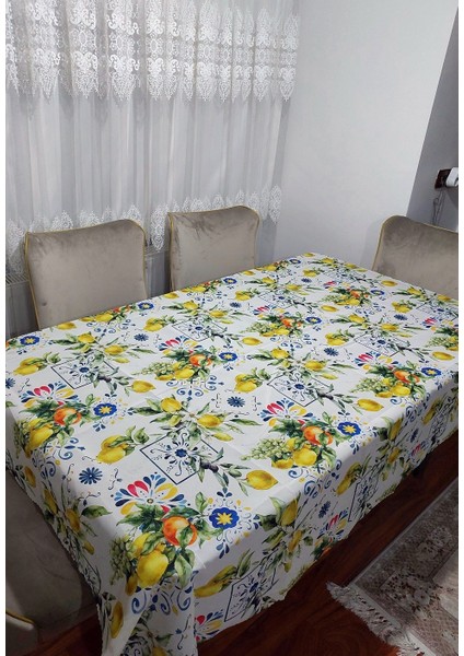 Limon Portakal Desenli 3D Dikdörtgen Masa Örtüsü (160 x 200)