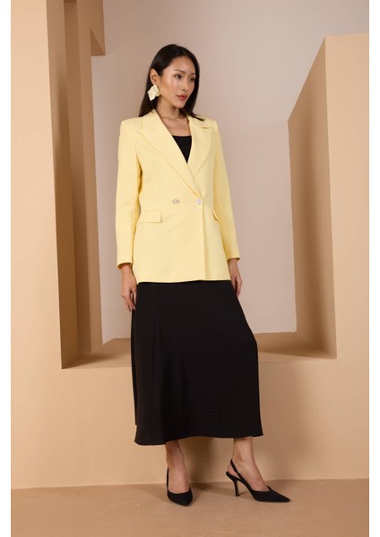 Sarı Oversize Dokuma Blazer Ceket