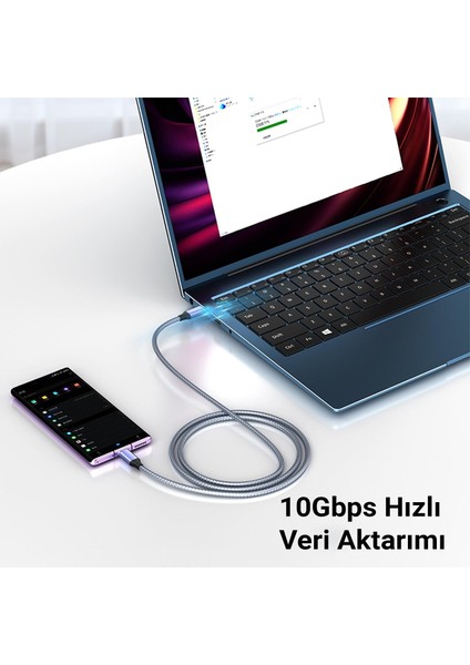 USB 3.1 Type-C Pd 100W 5A 10GBPS 4K 60Hz Destekli Kablo 1 Metre