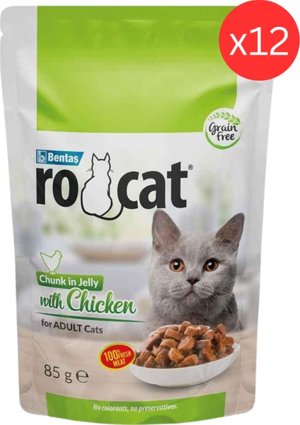 Ro Cat Yetişkin Kedi Tavuklu Yaş Mama 85 gr x 12 Adet