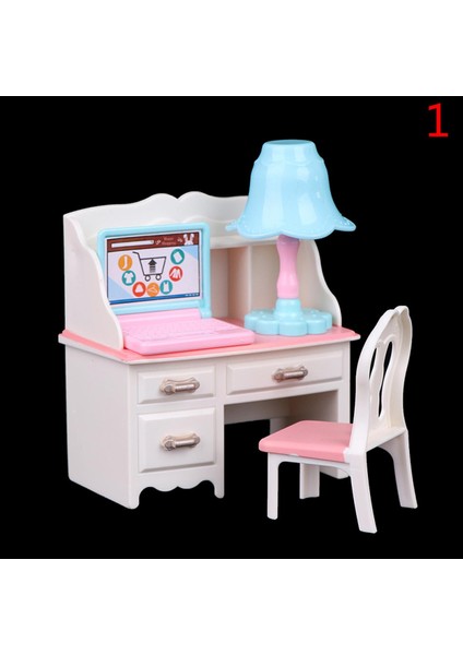 Bebek Oyun Bebek Evi Mobilya Masa + Lamba + Dizüstü Bilgisayar + Sandalye Aksesuarları 1/6 Bebek Için (Yurt Dışından)