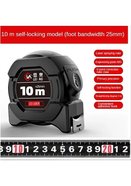 La Siyah 10M25MM-KENDINDEN Kilitlemeli Çelik Mezura Siyah Floresan Bant 5m Yüksek Hassasiyetli Kalınlaştırılmış Aşınmaya Dayanıklı Düşmeye Dayanıklı Ölçüm Bandı (Yurt Dışından)