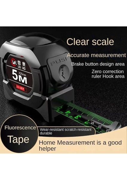 La Siyah 10M25MM-KENDINDEN Kilitlemeli Çelik Mezura Siyah Floresan Bant 5m Yüksek Hassasiyetli Kalınlaştırılmış Aşınmaya Dayanıklı Düşmeye Dayanıklı Ölçüm Bandı (Yurt Dışından) fiyatları