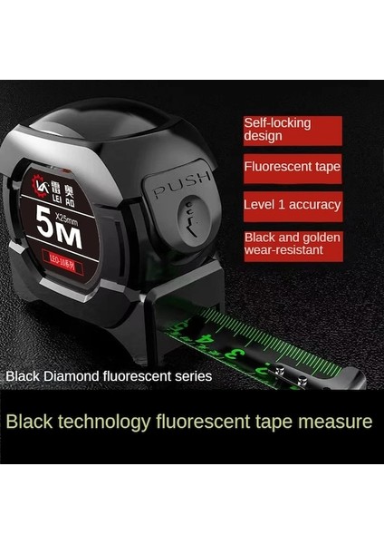 La Siyah 10M25MM-KENDINDEN Kilitlemeli Çelik Mezura Siyah Floresan Bant 5m Yüksek Hassasiyetli Kalınlaştırılmış Aşınmaya Dayanıklı Düşmeye Dayanıklı Ölçüm Bandı (Yurt Dışından) modelleri