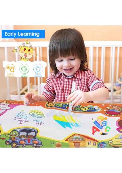 Hellokimi Su Çizim Matı Doodle Mat Yazma Boyama Paspaslar Kurulu 4 Sihirli Kalemler Eğitici Oyuncak Büyük Boy 90X60CM Çocuklar Için Eğitici Oyuncaklar (Yurt Dışından) modelleri