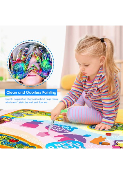 Hellokimi Su Çizim Matı Doodle Mat Yazma Boyama Paspaslar Kurulu 4 Sihirli Kalemler Eğitici Oyuncak Büyük Boy 90X60CM Çocuklar Için Eğitici Oyuncaklar (Yurt Dışından) indirimleri