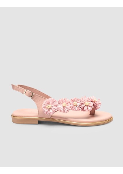 %100 Hakiki Deri Pembe Kadın Sandalet