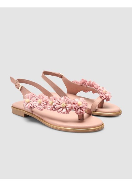 %100 Hakiki Deri Pembe Kadın Sandalet