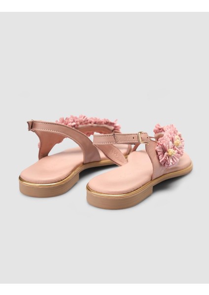 %100 Hakiki Deri Pembe Kadın Sandalet