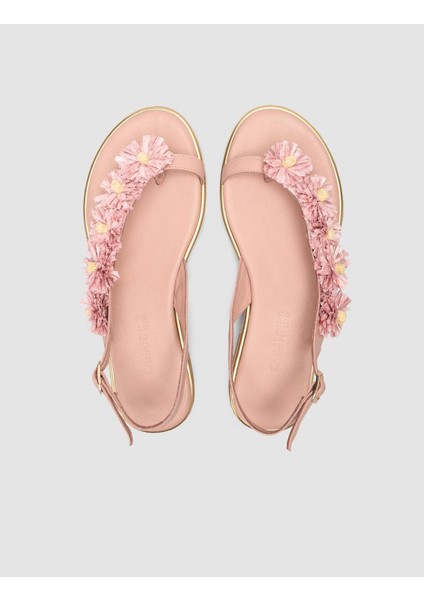 %100 Hakiki Deri Pembe Kadın Sandalet
