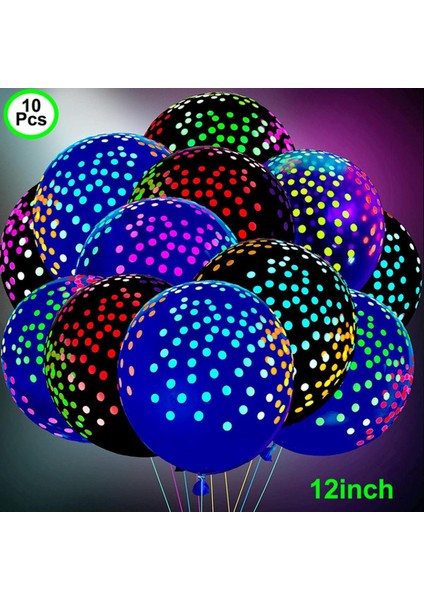 10 Adet 12 Inç Floresan Balonlar Lateks Noktalar Aşk Kalp Şeffaf Pentagram Balon Çocuk Hediye Düğün Doğum Günü Partisi Dekoru (Yurt Dışından)