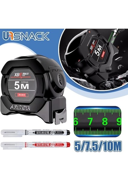 Set 2-Kendinden Kilitleme Yüksek Hassasiyetli Floresan Çelik Mezura Alınabilir Kalınlaşmış Aşınmaya Dayanıklı Ölçüm Bandı Araçları 5m 7.5m 10M (Yurt Dışından)