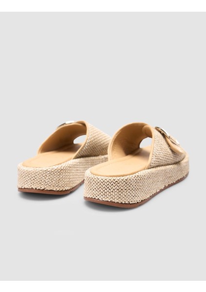 Hasır Detaylı Bej Kadın Terlik