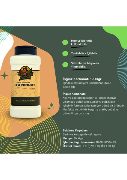 Ingiliz Karbonatı 1200gr Içilebilir - Yenilebilir / (Sodyum Bikarbonat E500 Besin Tipi) modelleri