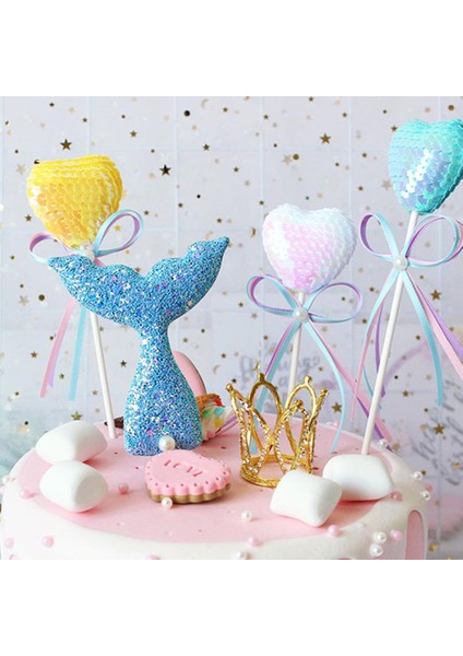 Pullu Denizkızı Kuyruğu Kek Topper Okyanus Denizkızı Tema Doğum Günü Dıy Kek Üst Bayraklar Dekorasyon Cupcake Topper Parti Malzemeleri (Yurt Dışından) modelleri