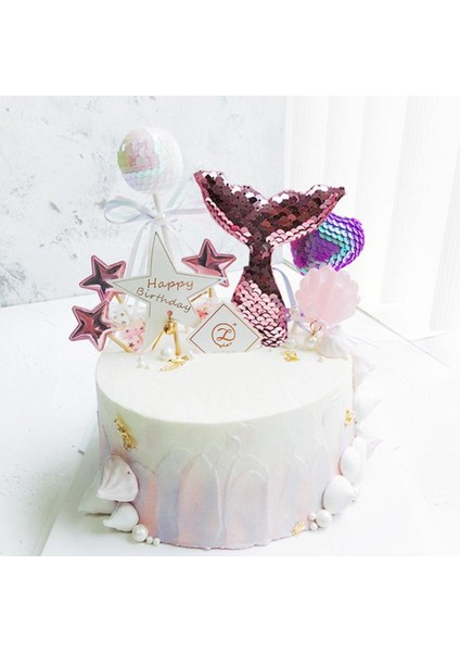 Pullu Denizkızı Kuyruğu Kek Topper Okyanus Denizkızı Tema Doğum Günü Dıy Kek Üst Bayraklar Dekorasyon Cupcake Topper Parti Malzemeleri (Yurt Dışından) fırsatları
