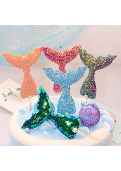 Pullu Denizkızı Kuyruğu Kek Topper Okyanus Denizkızı Tema Doğum Günü Dıy Kek Üst Bayraklar Dekorasyon Cupcake Topper Parti Malzemeleri (Yurt Dışından) indirimleri