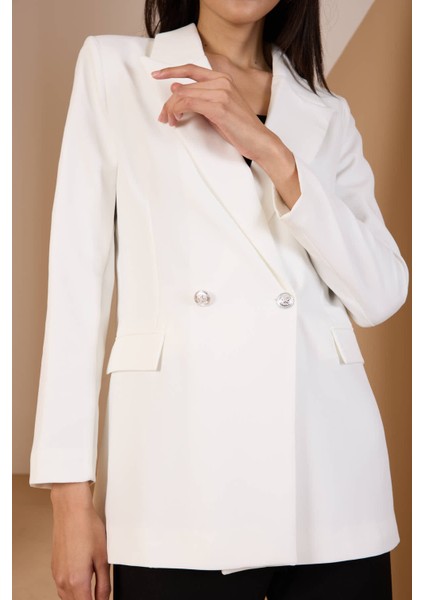 Beyaz Oversize Dokuma Blazer Ceket