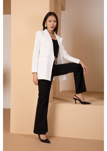 Beyaz Oversize Dokuma Blazer Ceket modelleri