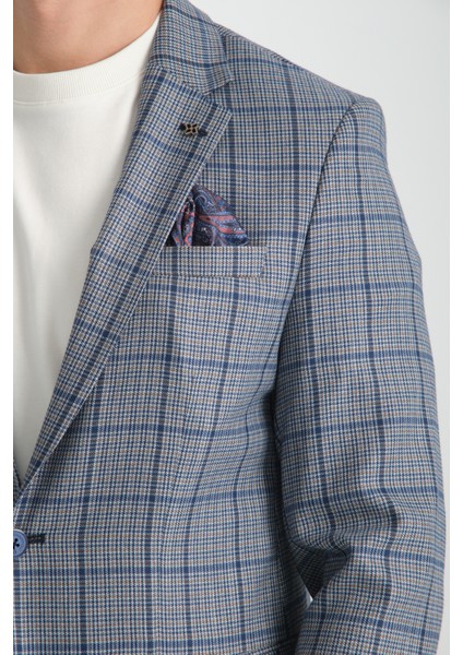 Pakito Erkek Açık Lacivert Ekose Slim Fit Mono Yaka Spor Blazer Ceket fiyatları