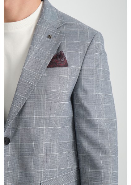 Mendey Erkek Koyu Lacivert Ekose Keten Görünümlü Slim Fit Spor Blazer Ceket fiyatları