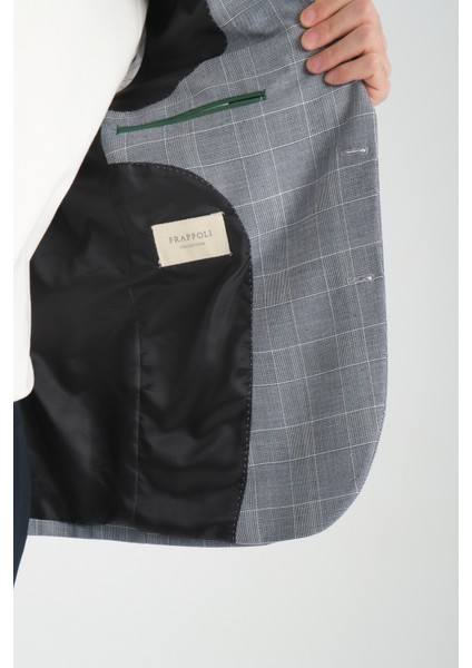 Mendey Erkek Koyu Lacivert Ekose Keten Görünümlü Slim Fit Spor Blazer Ceket fırsatları