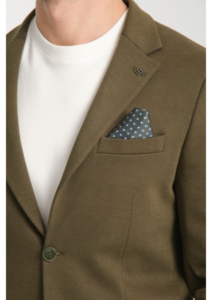 Samues Erkek Haki Örme Likralı Esneyen Kumaş Slim Fit Mono Yaka Spor Blazer Ceket