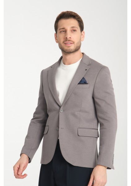 Samues Erkek Gri Örme Likralıesneyen Kumaş Slim Fit Mono Yaka Spor Blazer Ceket modelleri