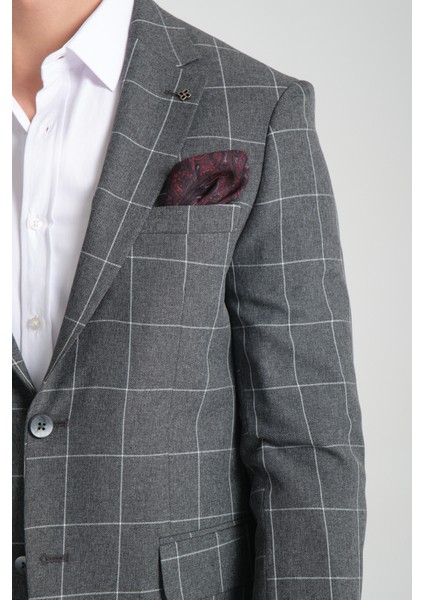 Girado Erkek Koyu Gri Ekose Slim Fit Mono Yaka Spor Blazer Ceket fiyatları