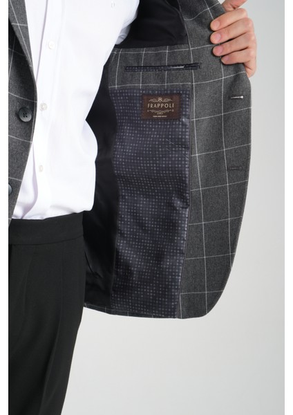 Girado Erkek Koyu Gri Ekose Slim Fit Mono Yaka Spor Blazer Ceket fırsatları