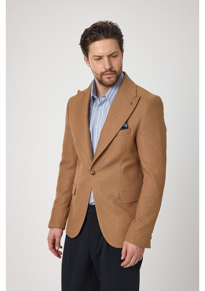 Classo Erkek Camel Slim Fit Sivri Yaka Kendinden Desenli Blazer Ceket fiyatları