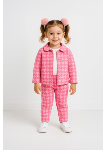 Kız Çocuk Kazayağı Desenli Likralı Alt Üst Takım (3-4 Yaş 8-9 Yaş)