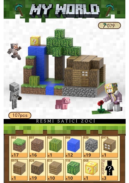 107 Adet Mc Minecraft Manyetik Blok Seti Çocuk Eğitici Montaj Kare Blok Blok Oyuncakları (Yurt Dışından)