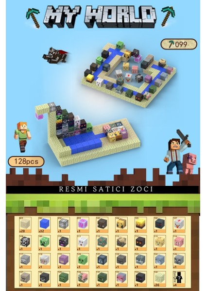128 Adet Mc Minecraft Manyetik Blok Seti Çocuk Eğitici Montaj Kare Blok Blok Oyuncakları (Yurt Dışından)