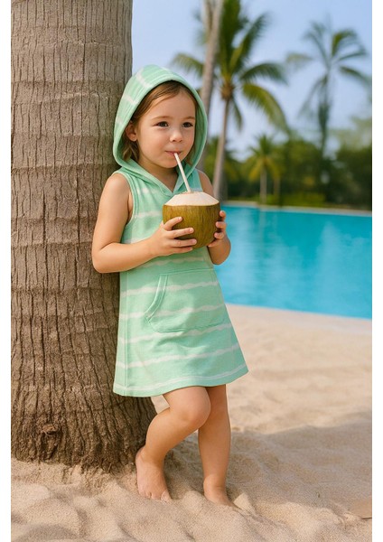 Kız Çocuk Yeşil Batikli Havlu Elbise (3-4 Yaş 8-9 Yaş)