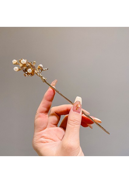 Yeni Çin Antik Tarzı Çiçek Saç Tokası Modern Gelişmiş Saç Tokası Duygusu Kadın Baş Plakası Saç Saç Tokası Hanfu Adım Ahşap Saç Tokası Şapkalar (Yurt Dışından)