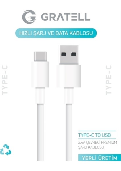 Type-C Hızlı Data ve Şarj Kablosu Beyaz YERLİ ÜRETİM