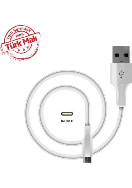 Type-C Hızlı Data ve Şarj Kablosu Beyaz YERLİ ÜRETİM