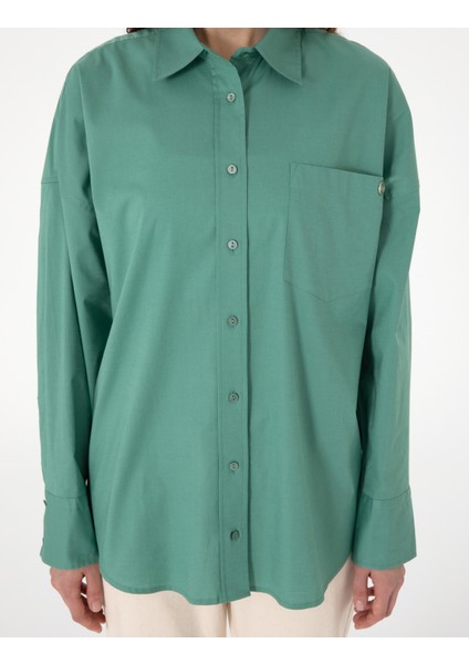 Kadın Yeşil Oversize Uzun Kollu Gömlek 50313596-VR054