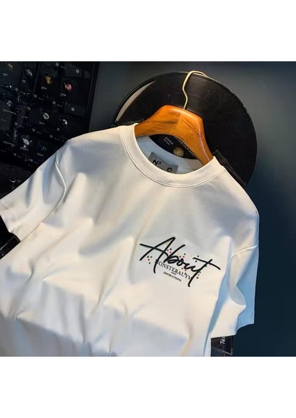 Unisex Kelebek Baskılı Bisiklet Yaka Oversize T-Shirt