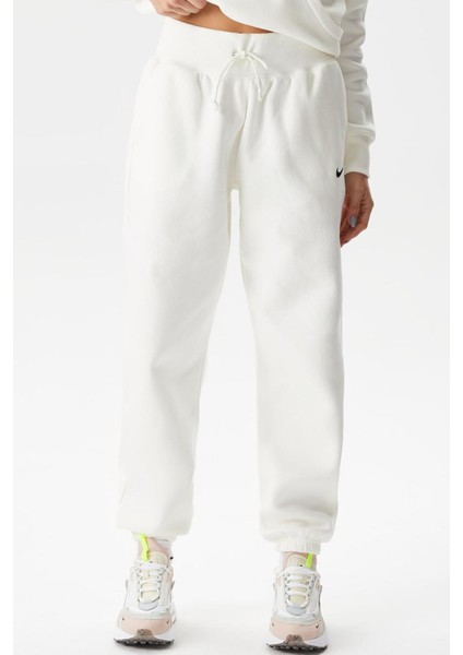 Sportswear Phoenix Fleece High Rise Oversized Şardonlu Büyük Beden Yüksek Bel Kadın Eşofman Altı Açık Krem