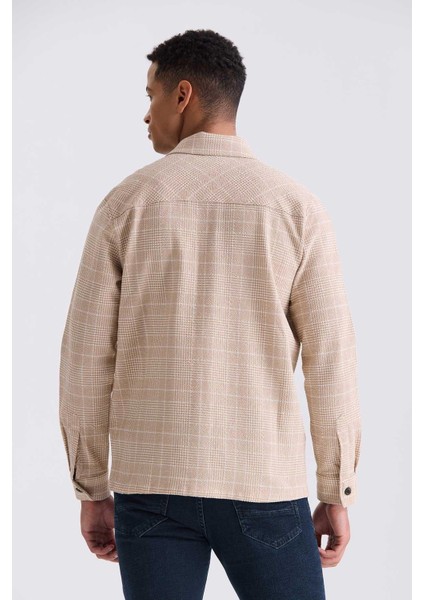 Taba Slim Fit Ekoseli Pamuklu Gömlek fırsatları