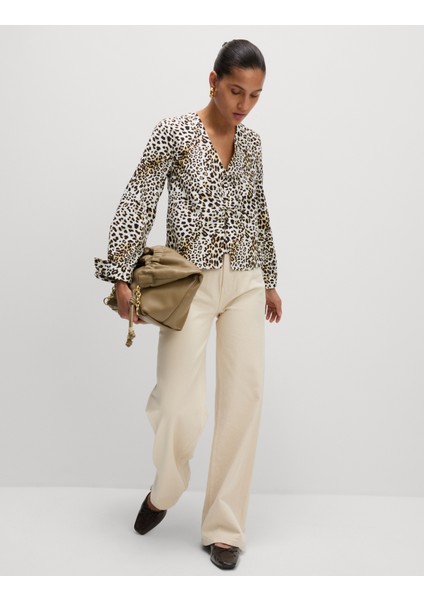 Saf Pamuklu Baskılı Bağcıklı Bluz fırsatları