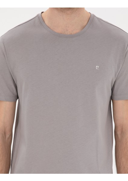 Erkek Gri %100 Pamuk Slim Fit Bisiklet Yaka Basic Tişört 50306980-VR024