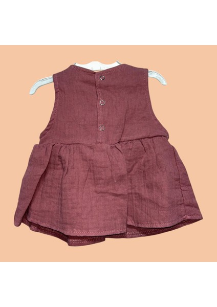 Kız Bebek Yazlık 2'li Takım – Kolsuz Bordo Bluz & Çizgili Şalvar Pantolon, %100 Pamuk