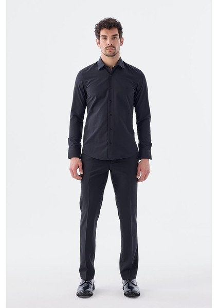 Düz Dar Kalıp - Slim Fit Siyah Gömlek