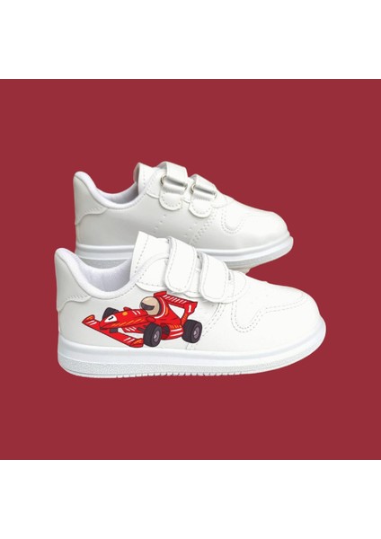 Kırmızı Yarış Arabası Baskılı Çocuk Spor Ayakkabı Sneaker