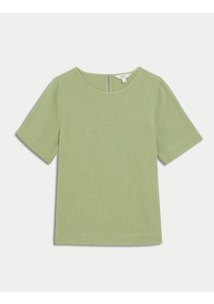 %100 Pamuklu Regular Fit Kısa Kollu Bluz indirimleri