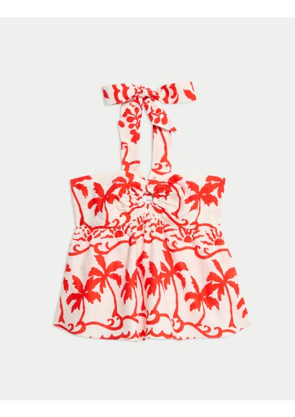 Saf Pamuklu Desenli Kısa Plaj Üstü fiyatları