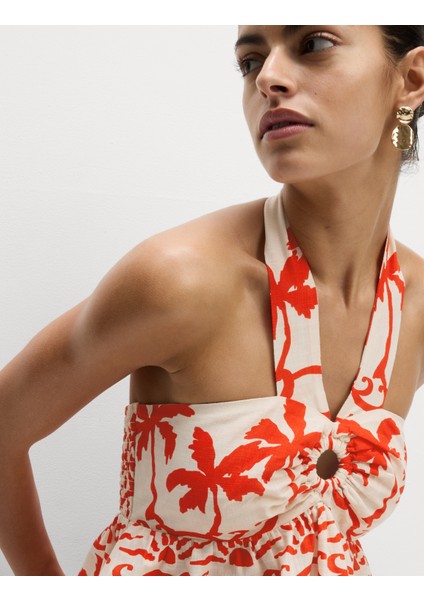 Saf Pamuklu Desenli Kısa Plaj Üstü modelleri